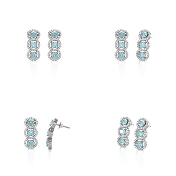 Boucles d'oreilles ADEN Or 585 Blanc Aigue-Marine forme Ovale et Diamants 4.55grs