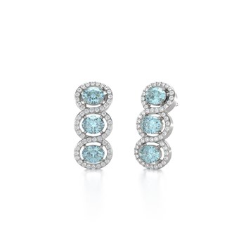 Boucles d'oreilles ADEN Or 585 Blanc Aigue-Marine forme Ovale et Diamants 4.55grs