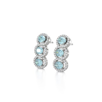 Boucles d'oreilles ADEN Or 585 Blanc Aigue-Marine forme Ovale et Diamants 4.55grs
