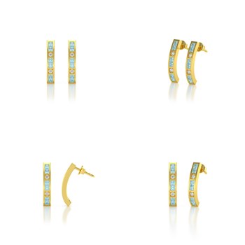 Boucles d'oreilles ADEN Or 585 Jaune Aigue-Marine et Diamants 2.40grs