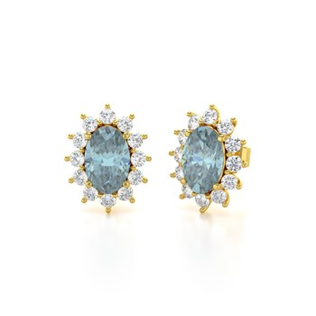 Boucles d'oreilles ADEN Or 585 Jaune Fleur Aigue-Marine et Diamants 1.4grs