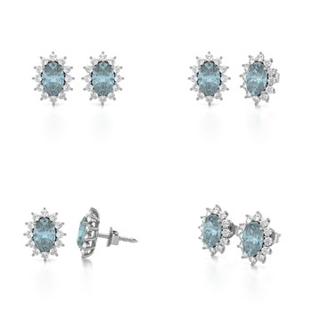 Boucles d'oreilles ADEN Or 585 Blanc Fleur Aigue-Marine et Diamants 1.4grs