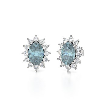 Boucles d'oreilles ADEN Or 585 Blanc Fleur Aigue-Marine et Diamants 1.4grs