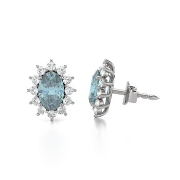 Boucles d'oreilles ADEN Or 585 Blanc Fleur Aigue-Marine et Diamants 1.4grs