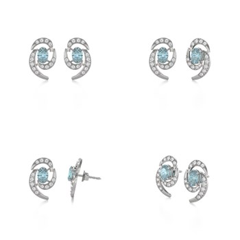 Boucles d'oreilles ADEN Or 585 Blanc et Aigue-Marine 2.6grs
