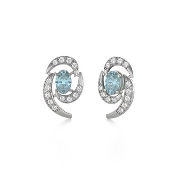 Boucles d'oreilles ADEN Or 585 Blanc et Aigue-Marine 2.6grs