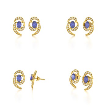 Boucles d'oreilles ADEN Or 585 Jaune Fleur Tanzanite et Diamants 2.6grs
