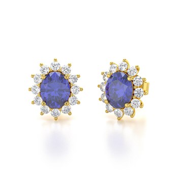 Boucles d'oreilles ADEN Or 585 Jaune Fleur Tanzanite et Diamants 1.25grs