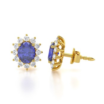 Boucles d'oreilles ADEN Or 585 Jaune Fleur Tanzanite et Diamants 1.25grs
