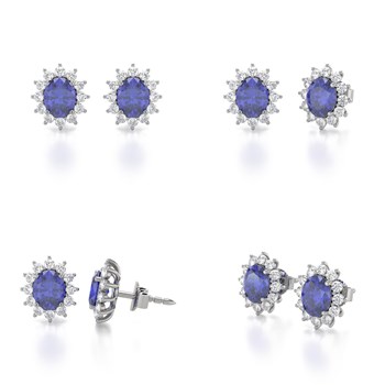 Boucles d'oreilles ADEN Or 585 Blanc Fleur Tanzanite et Diamants 1.25grs