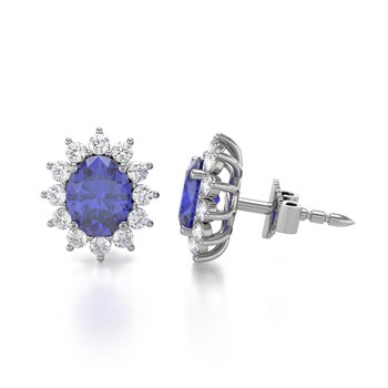 Boucles d'oreilles ADEN Or 585 Blanc Fleur Tanzanite et Diamants 1.25grs