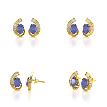Boucles d'oreilles ADEN Or 585 Jaune Fleur Tanzanite et Diamants 2.10grs