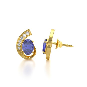 Boucles d'oreilles ADEN Or 585 Jaune Fleur Tanzanite et Diamants 2.10grs