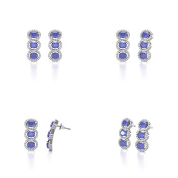 Boucles d'oreilles ADEN Or 585 Blanc Fleur Tanzanite et Diamants 4.55grs