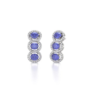 Boucles d'oreilles ADEN Or 585 Blanc Fleur Tanzanite et Diamants 4.55grs