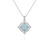 Collier Pendentif ADEN Or 585 Blanc Médaillon Aigue-Marine et Diamants Chaine Or incluse 2.2grs