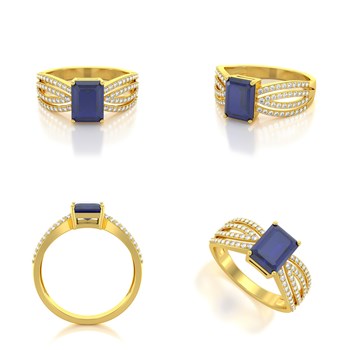 Bague ADEN Or 585 Jaune Saphir et diamants 2.97grs