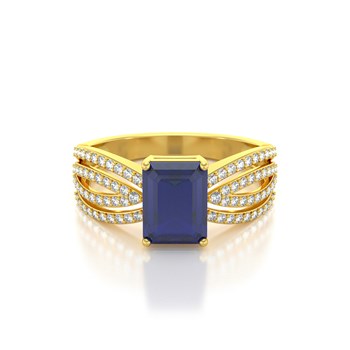 Bague ADEN Or 585 Jaune Saphir et diamants 2.97grs