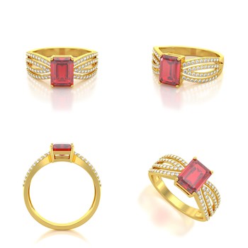 Bague ADEN Or 585 Jaune Rubis et diamants 2.97grs