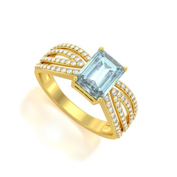 Bague ADEN Or 585 Jaune Aigue-Marine et diamants 2.97grs