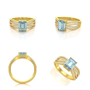 Bague ADEN Or 585 Jaune Aigue-Marine et diamants 2.97grs