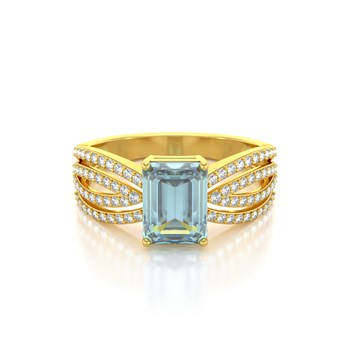 Bague ADEN Or 585 Jaune Aigue-Marine et diamants 2.97grs