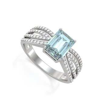 Bague ADEN Or 585 Blanc Aigue-Marine et diamants 2.97grs