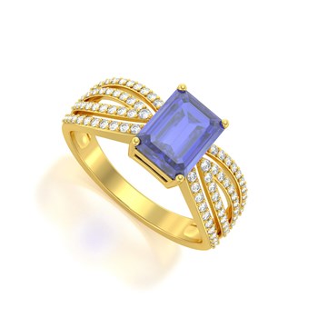 Bague ADEN Or 585 Jaune Tanzanite et diamants 2.97grs