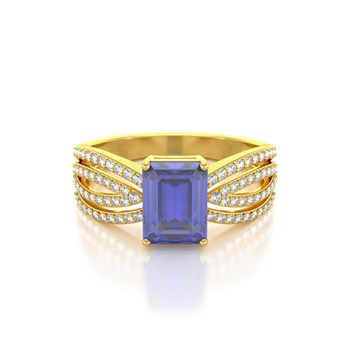 Bague ADEN Or 585 Jaune Tanzanite et diamants 2.97grs