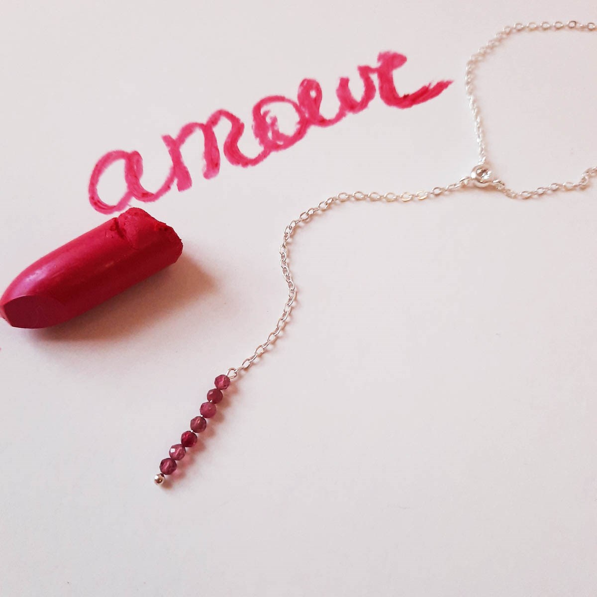 Y-Collier sautoir avec pierre naturelle GABRIELLE Argenté & Tourmaline Rose - vue 2