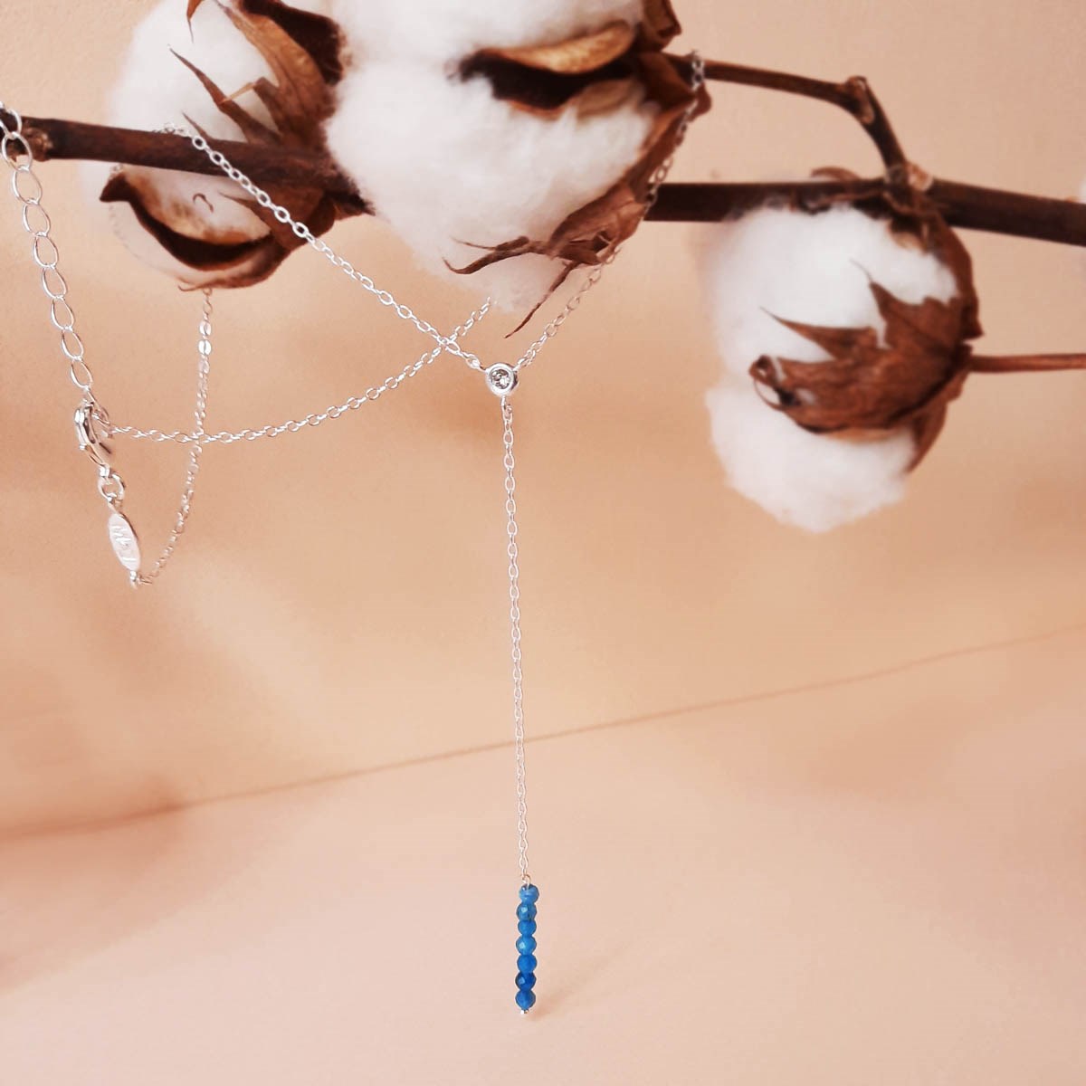 Y-Collier sautoir avec pierre naturelle GABRIELLE Argenté & Apatite Bleu - vue 5