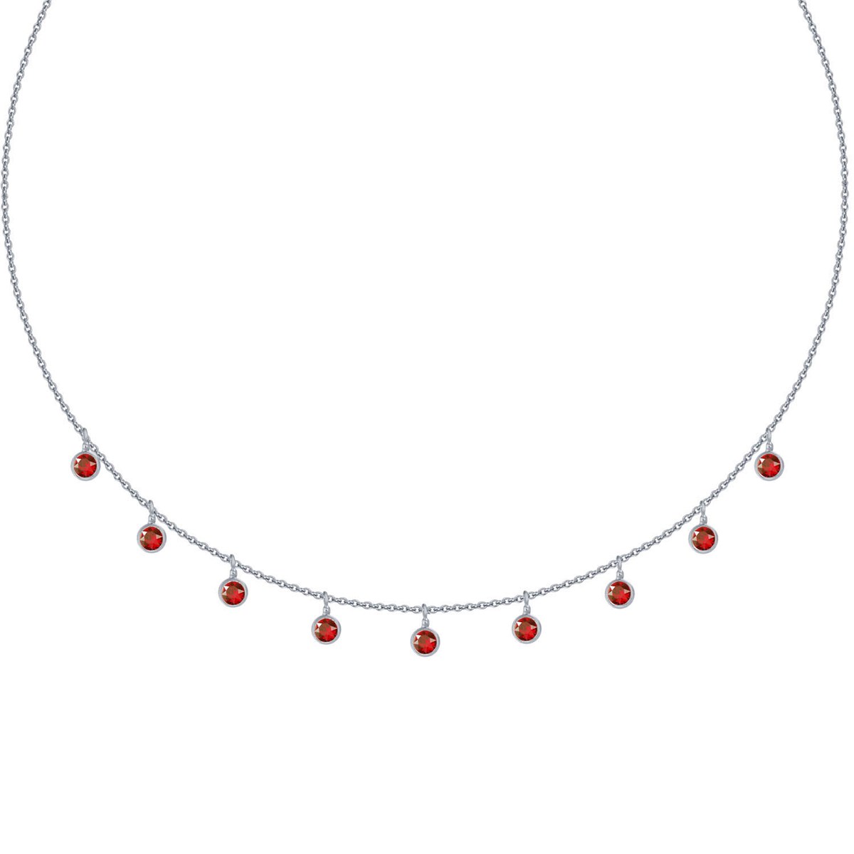 Collier chaîne ras de cou avec pierres tombantes SENSUELLE Argenté & Rouge écarlate