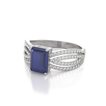 Bague Saphir et diamants sur Argent 925 2.97grs