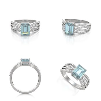 Bague Aigue-Marine et diamants sur Argent 925 2.97grs
