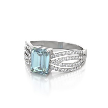 Bague Aigue-Marine et diamants sur Argent 925 2.97grs