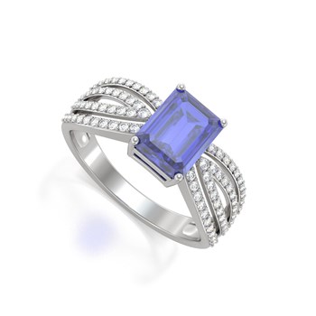 Bague Tanzanite et diamants sur Argent 925 2.97grs