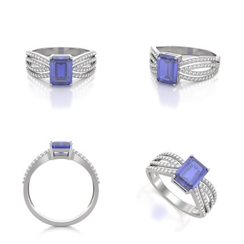 Bague Tanzanite et diamants sur Argent 925 2.97grs
