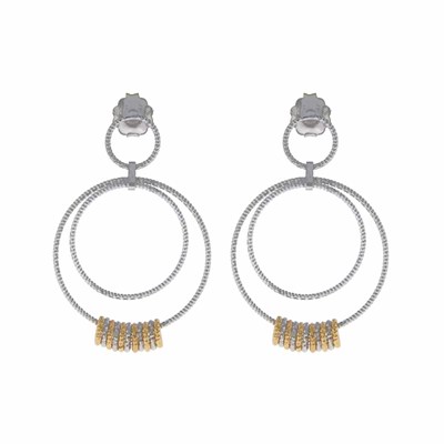 Boucles D oreilles Argent Rhodié Doré Doubles Cercles Diamanté