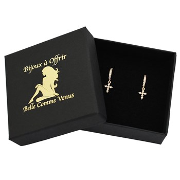 Earrings Mini Creoles cross zirconium oxide pendant Gold plated 750 3 microns