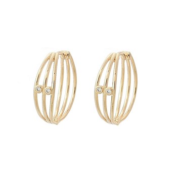 Boucles d'oreilles Créoles 3 rangs 2 oxydes de zirconium Plaqué or 750 3 microns