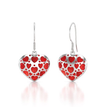 ADEN coral heart and 925 sterling silver earrings