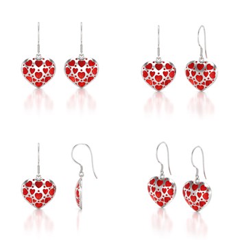 ADEN coral heart and 925 sterling silver earrings