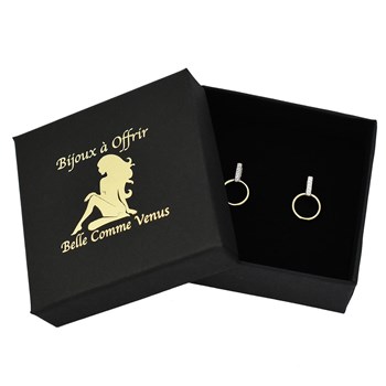 Boucles d'oreilles cercle barre sertie d'oxydes de zirconium Plaqué or 750 3 microns 2 tons