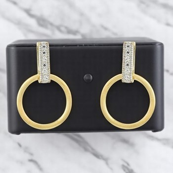 Boucles d'oreilles cercle barre sertie d'oxydes de zirconium Plaqué or 750 3 microns 2 tons