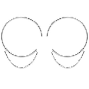 Boucles d'oreilles créoles ouvertes chaînettes pendantes Argent 925 Rhodié