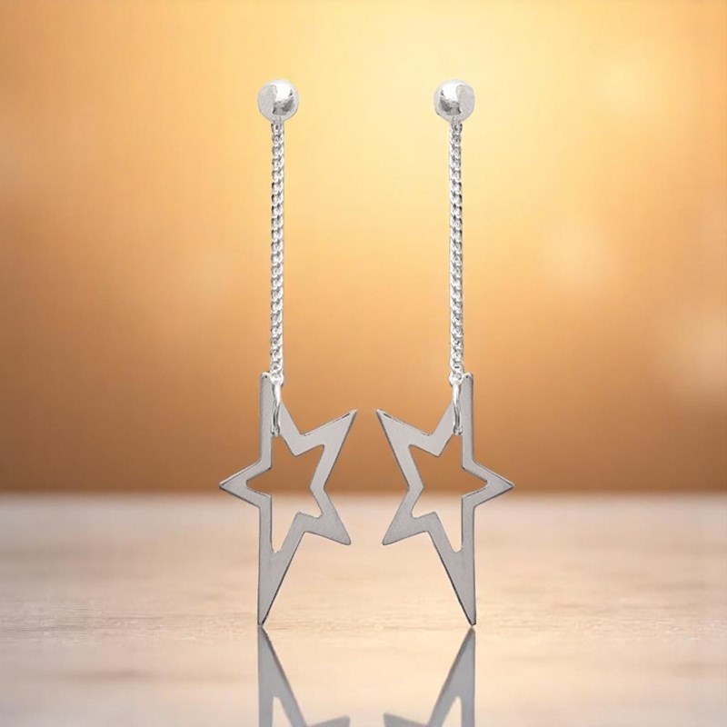 Boucles d'oreilles étoile chaînette pendante Argent 925 Rhodié - vue 4