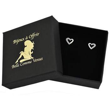 Boucles d'oreilles coeur serti d'oxydes de zirconium sur un côté Argent 925 Rhodié