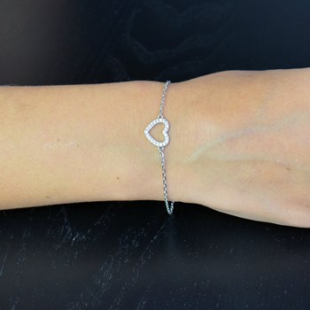 Bracelet coeur serti d'oxyde de zirconium Argent 925 Rhodié