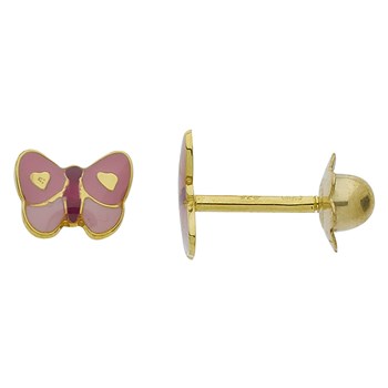 Boucles d'oreilles Brillaxis papillon rose or