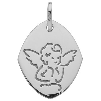 Médaille ange moderne en or blanc 18 carats